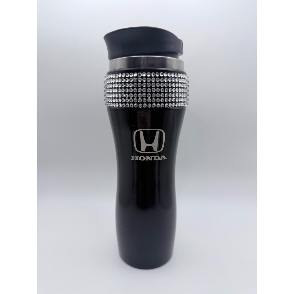Honda Black Stainless Steel Travel Tumbler Mug Rhinestone Bling Etched Logo